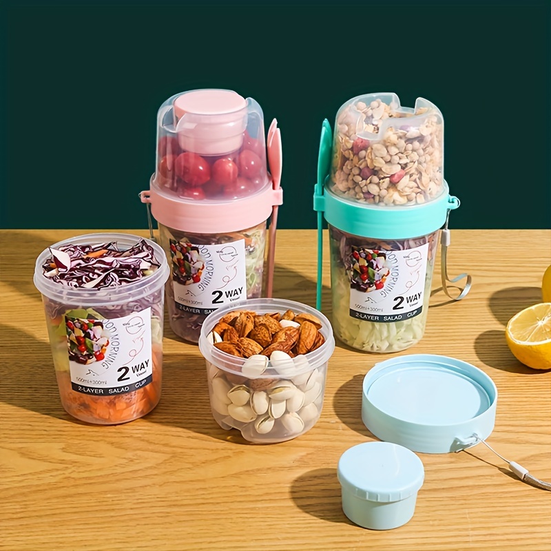 6 Pcs Overnight Oats Containers with Lids and Spoons 20 Oz Plastic Yogurt  Leakproof Oatmeal Salad Jars with Lids Smoothie Prep Containers Cups for