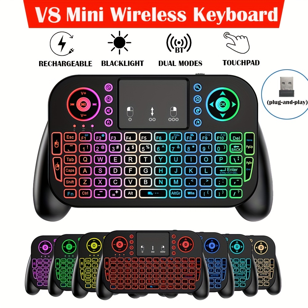 

2.4ghz+bt 5.0, Dual Mode Backlit Mini Rechargeable Keyboard With Touchpad And Multimedia Keys - Perfect For Android Tv Boxes, Smart Tvs, Projectors, Ps3, And More!