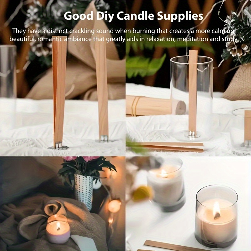 70pcs/Set Wooden Candle Wicks, Candle Making Wicks 5.1 X 0.5 Inch Naturally  Cherry Wood Wooden Candle Wicks Candle Cores With Iron Stand For DIY Candle  Making With Base, Candle Warning Stickers, Base