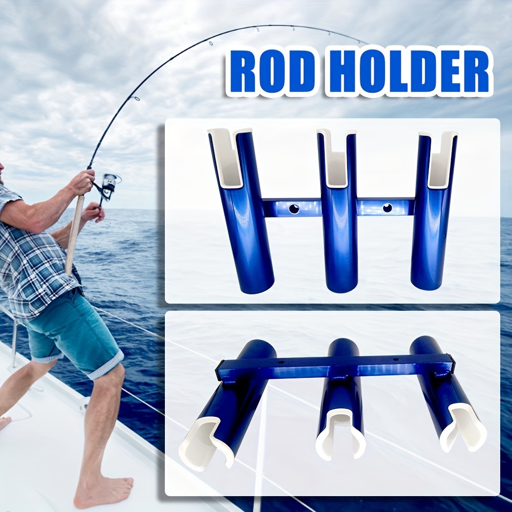 Marinebaby Fishing Rod Holder (Holds 3 Rods) Aluminum, 3 Link Tube Aluminum  3 Rod Rack, Suit Boats & Yacht ?Blue?