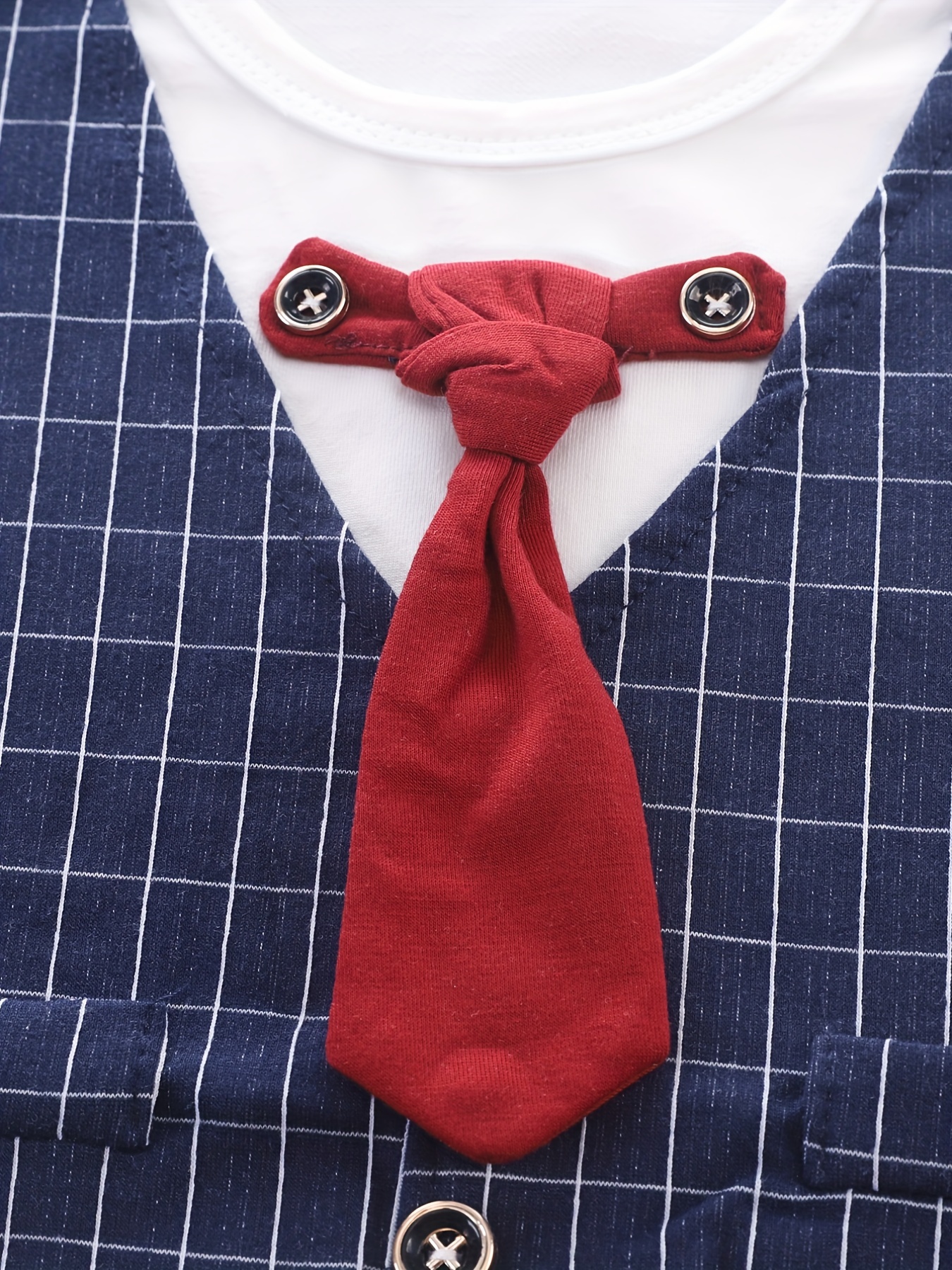 2-piece Toddler Boy Necktie Design Faux-two Top and Plaid Pants Party Set