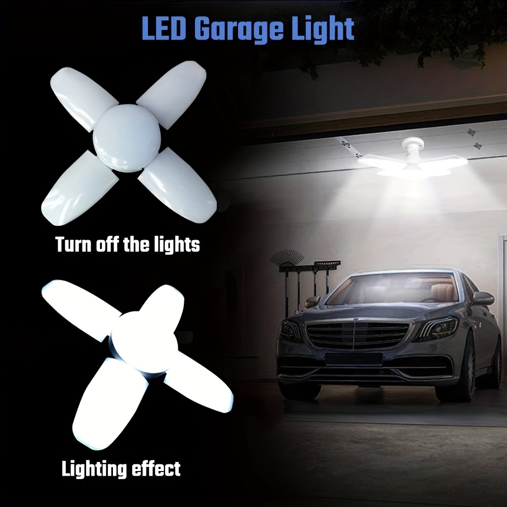 2pcs mini led garage lights e26 e27 28w deformable led garage ceiling lights 6000lm daylight lamps with 4 1 adjustable panels deformable led shop lights for garage warehouse indoor living room basement barn lighting details 8