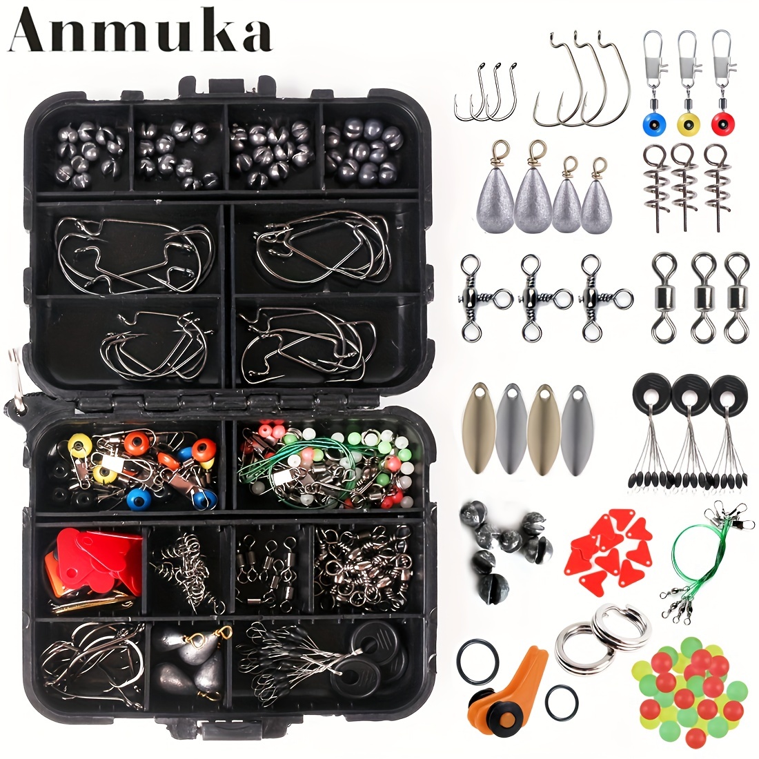 165pcs/lot Complete Fishing Kit With Tackle Box - Includes Crank Hooks,  Snaps, Rolling Swivels, And Connectors For Easy Fishing