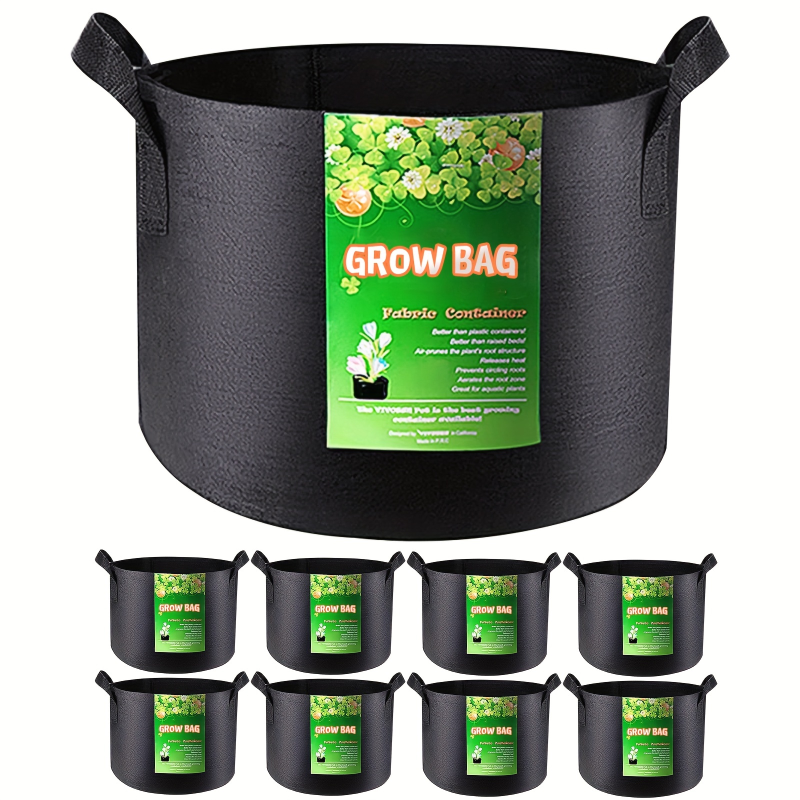 Vivosun 5 Pack 5 Gallon Square Grow Bags, Thick Fabric Bags With Handles  For Ind