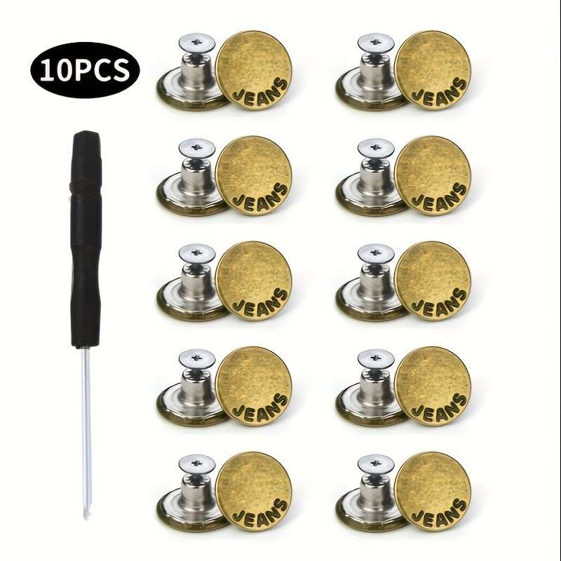 10Pcs Metal Jeans Buttons 17mm Replacement No-Sewing Screw Button Repair  Kit Nailless Removable Jean Buckles Clothing Pants Pins - AliExpress