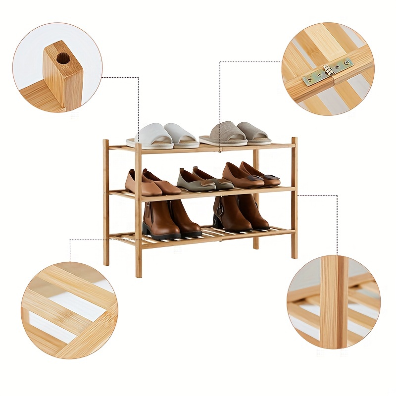 Folding 3-Tier Bamboo Shoe Rack Durable Sturdy Shoe Free Standing Shoe  Organizer