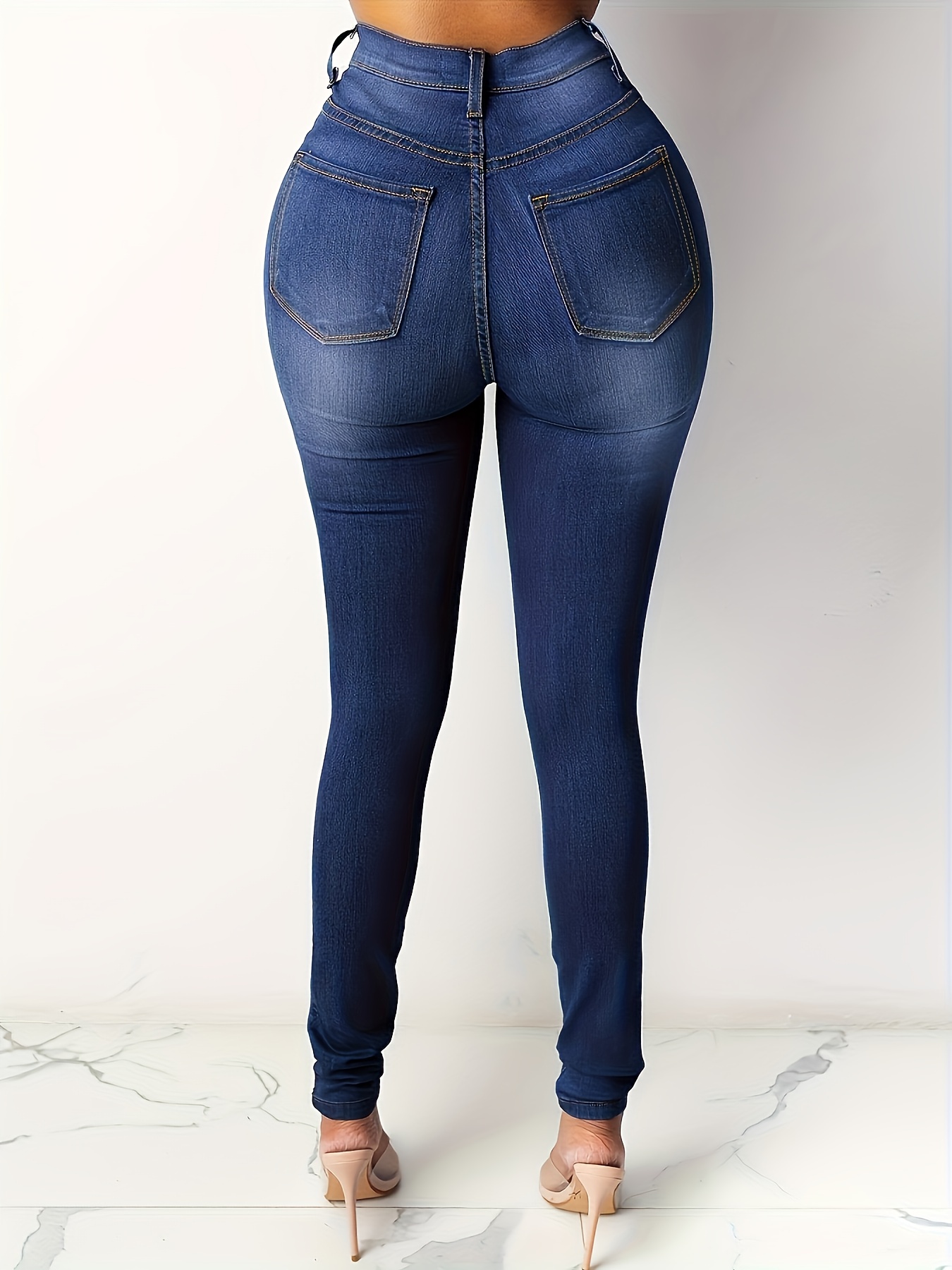 Jeans Ajustados Cintura Alta Pantalones Mezclilla - Temu Mexico