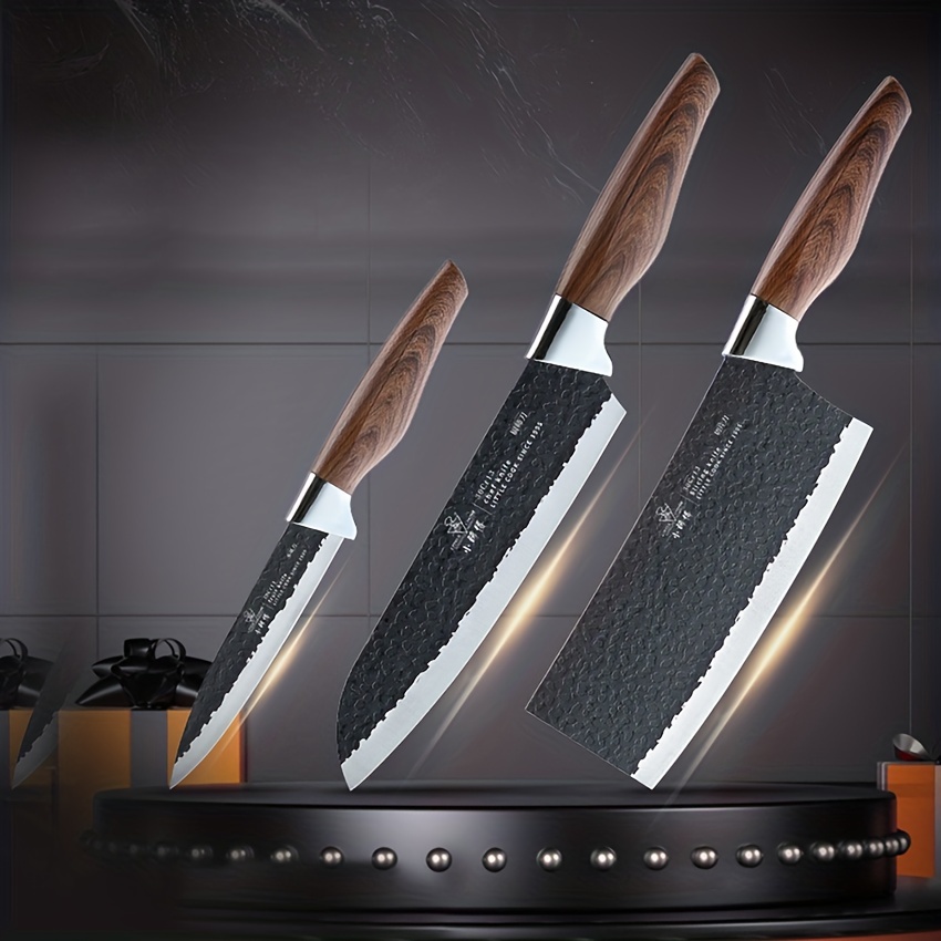 Kitchen Knife Set, Meat Cleaver, Santoku Knife And Paring Knife