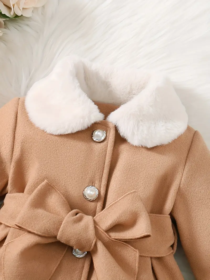 toddler baby girls winter fall stylish tweed dress coat toddler kids furry collar tunic trench coat single breasted windbreaker jacket details 25