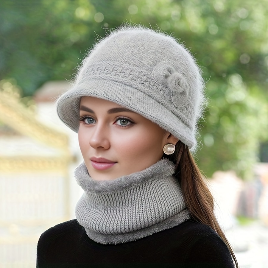Ensemble femme chapeau d'hiver tricoté beanie et foulard polaire pour temps  fro