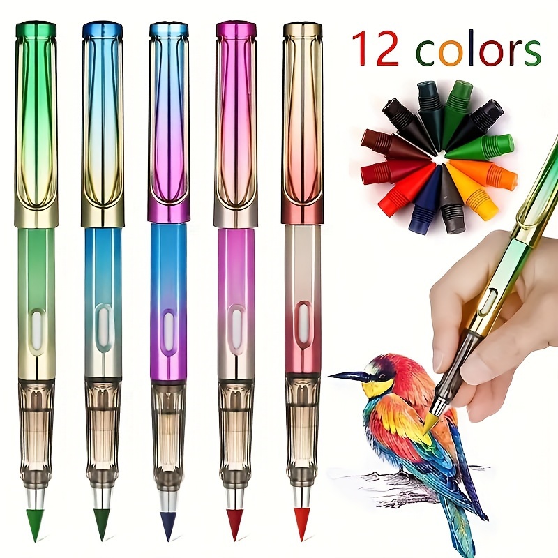 

13pcs Set New Eternity Pencil 1pc Pencil + 12 Colors Pencil Head, Art Drawing Pencil Infinity Writing Technology Inkless Erasable Marker Pen Kawaii Stationery Painting Gift
