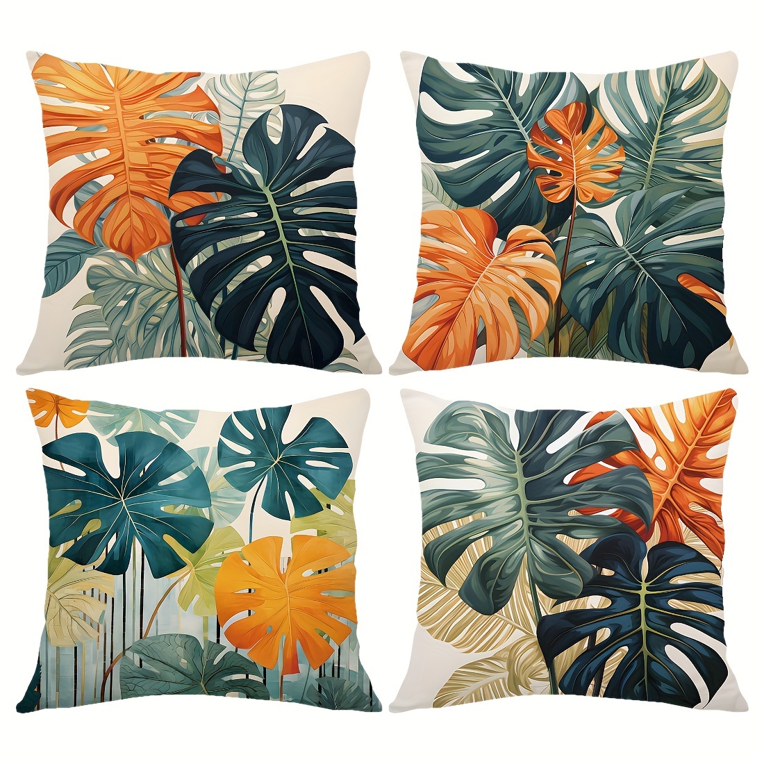 

1/4pcs Tropical Palm And Monstera Leaves Throw Pillow Covers, Double-sided Print Cushion Cases, 100% Polyester Peach Skin Velvet, Sofa And Chair Decor (17.71''x17.71''/45cm*45cm) - Home Decor