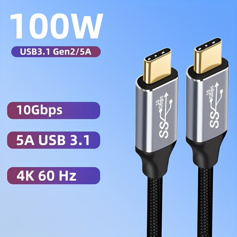 Cable USB C 3.2 Gen 2, 5 pies (4.9 ft), cable de video USB C a C, pantalla  4K, carga PD de 100 W, transferencia de datos de 20 Gbps para Thunderbolt