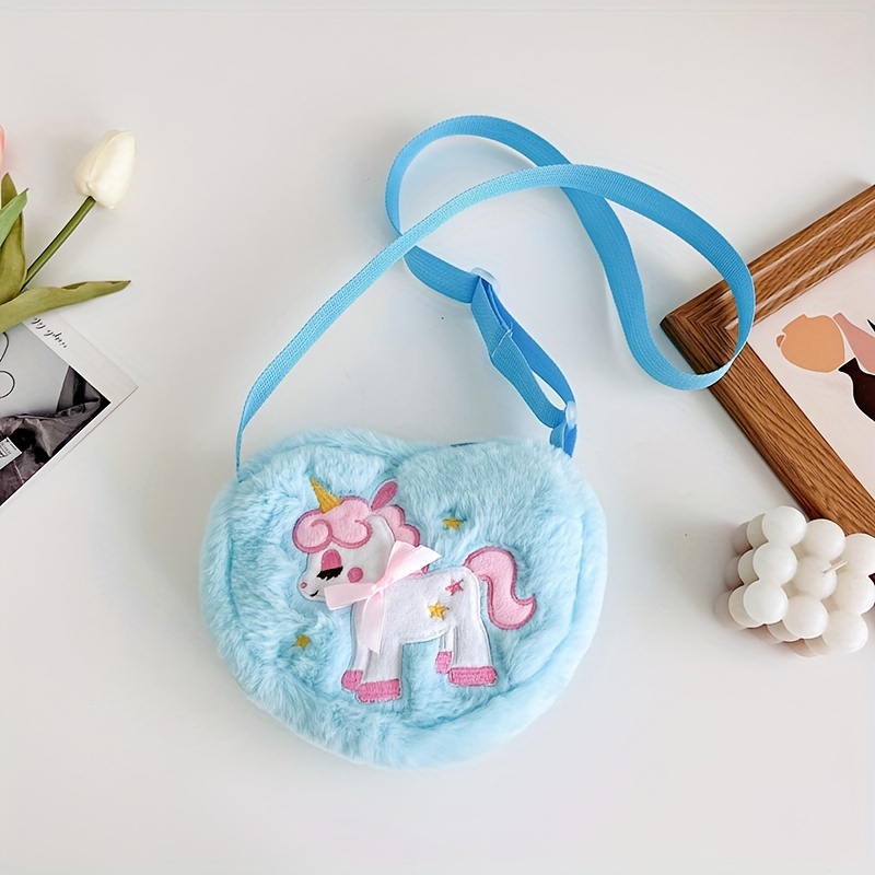 Borsa A Tracolla In Peluche Con Unicorno Cartone Animato, Borsa A