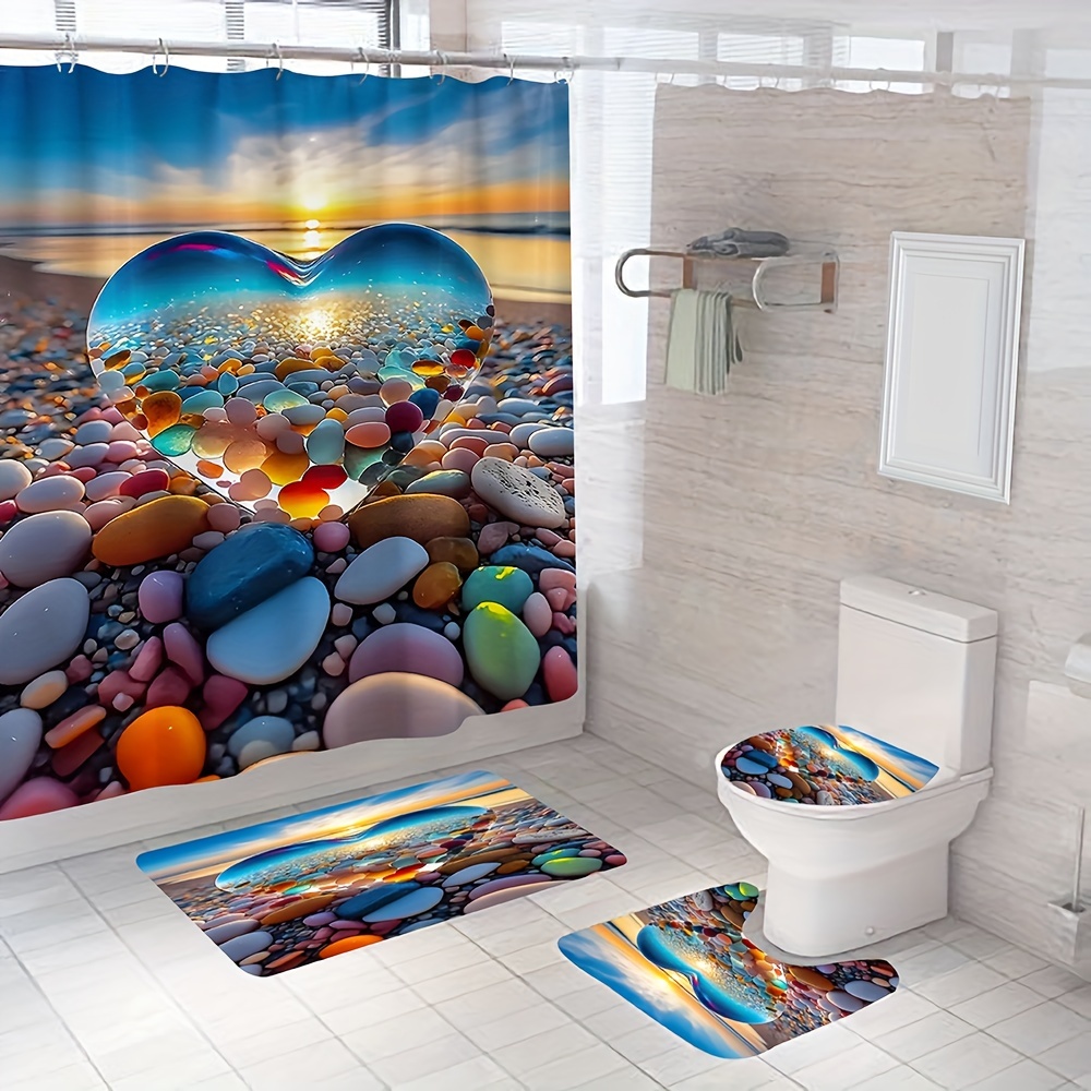 Juego de alfombras de baño con estampado de piedra 3D