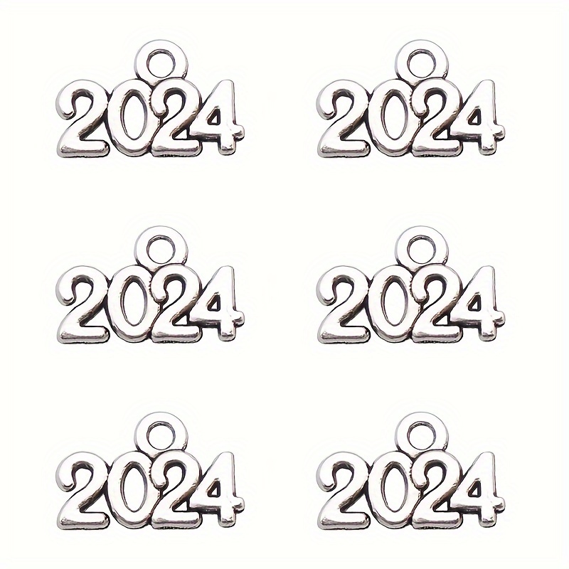 50Pcs Year Pendants 2022 2023 2024 Metal Number Charms Gold Silver Bronze  Color Jewelry Making 9*14MM