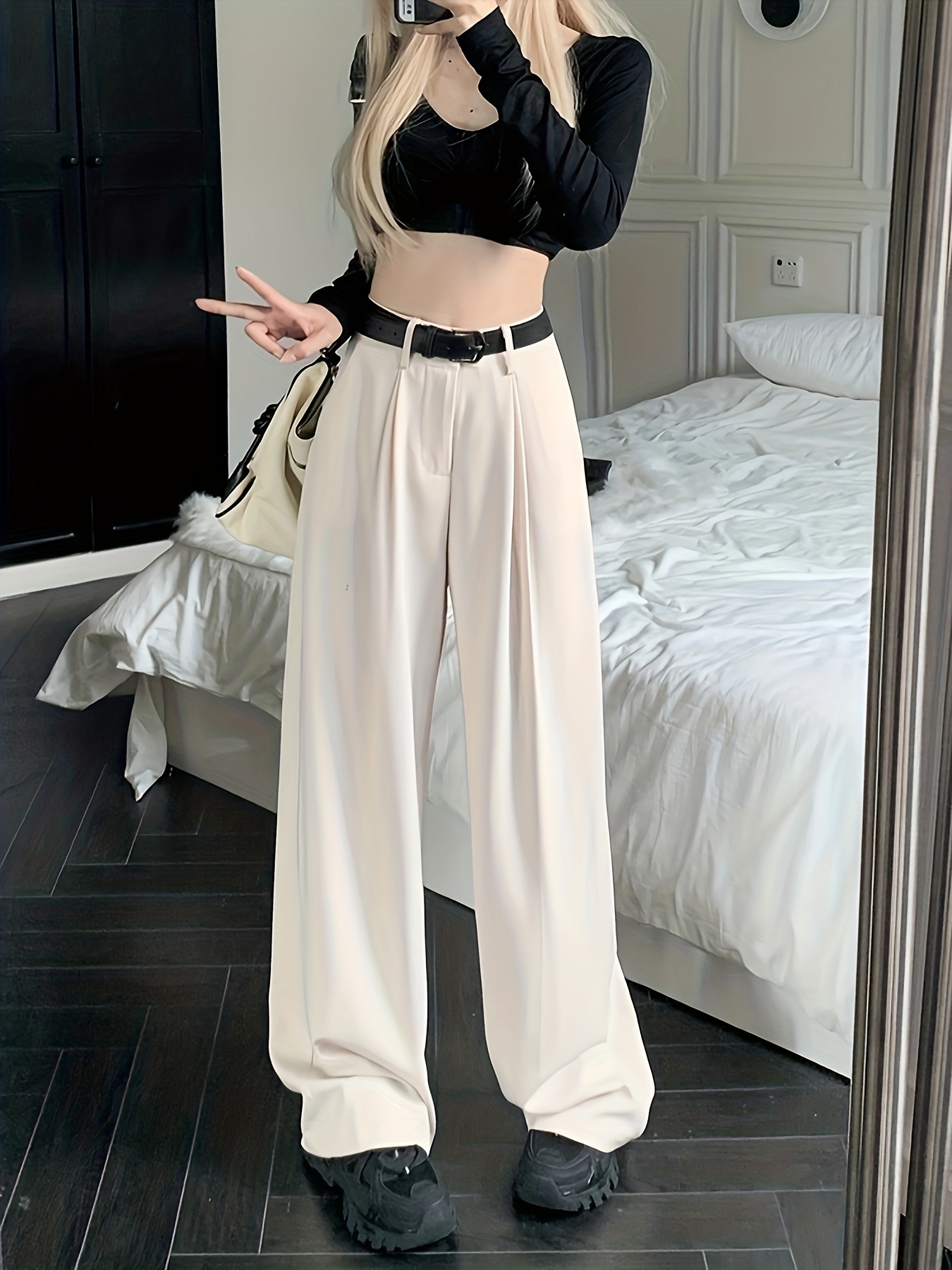 Womens High Waist Wide Leg Palazzo Pants Classic Work Business Casual  Straight-Leg Pants Trousers with Pockets, Black, Small : :  Clothing, Shoes & Accessories