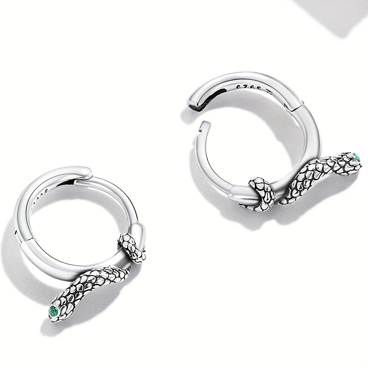 925 Silver Snake Ear Buckles Green Zirconium Hoop Earrings