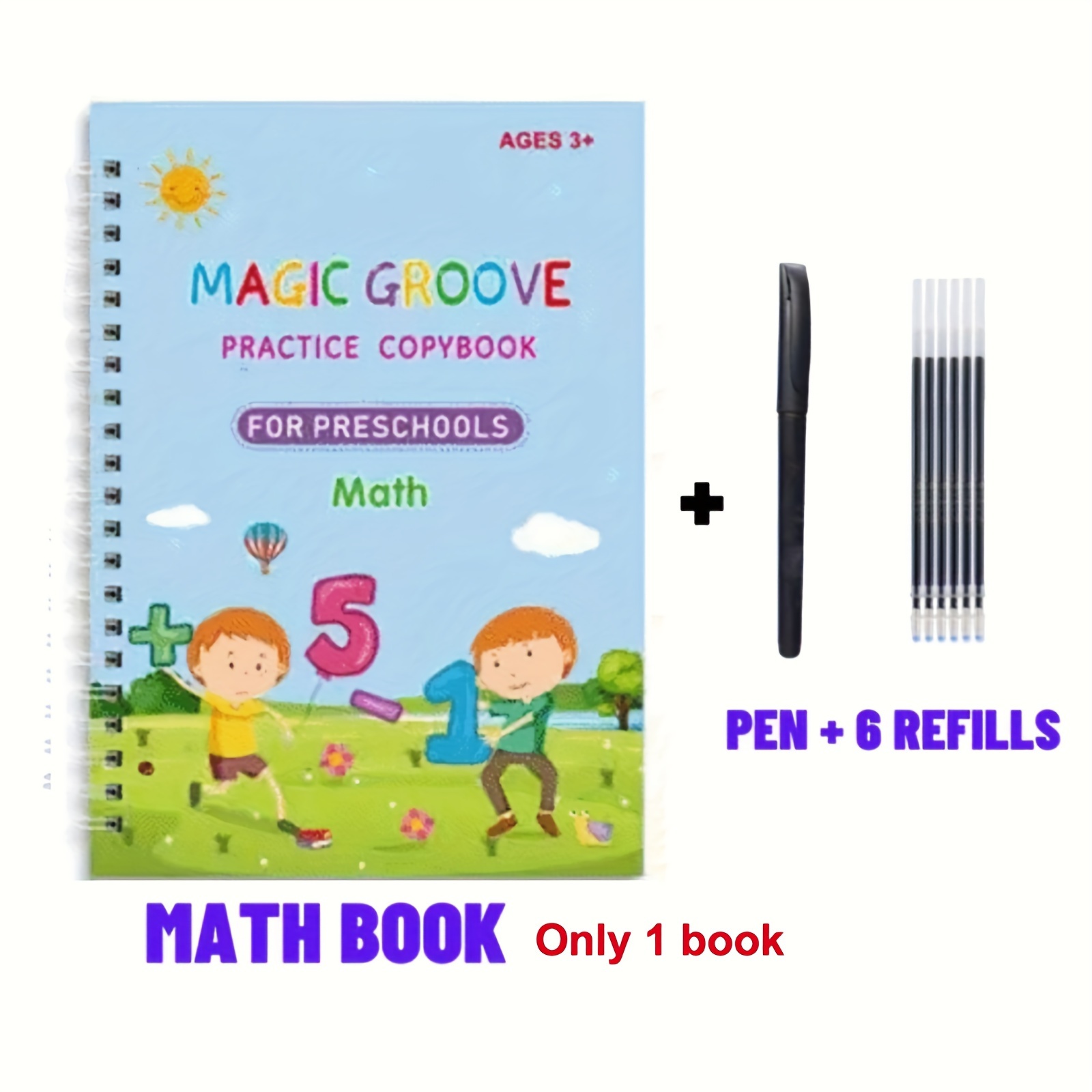 4 Books+ 1 Pen+6 Refills+1 Pen Grip Set Magic Groovd Copybook For