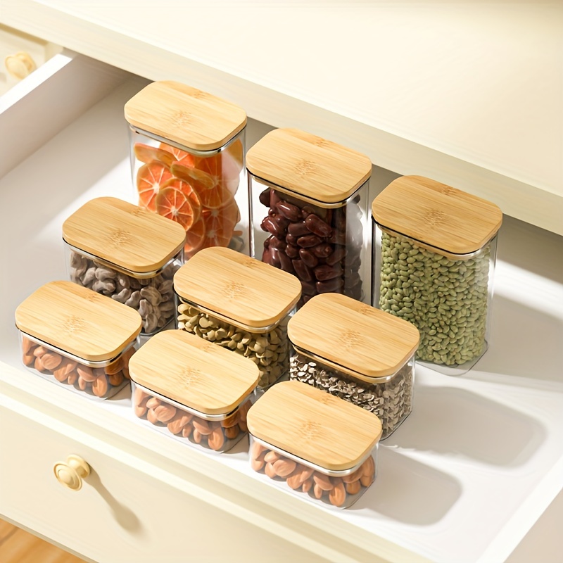 PET Plastic Food Sealed Storage Box with Bamboo Lid Coffee Beans Kitchen  Storage Containers Kitchen Container Organizer