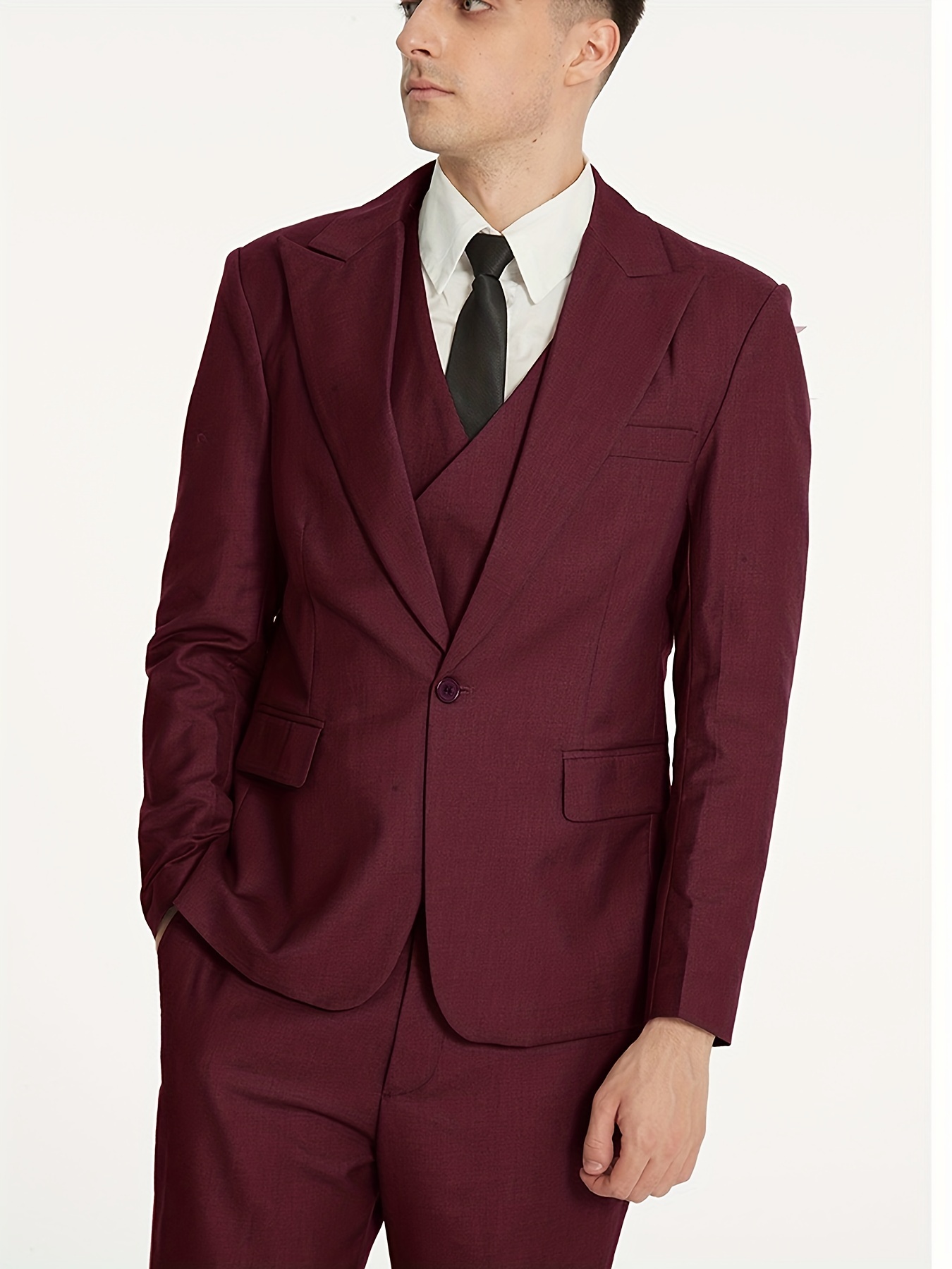 Men's 3 Piece Slim Fit Suit Set Double Breasted Solid Jacket Vest Pants  Business Suit Pink For Wedding Party