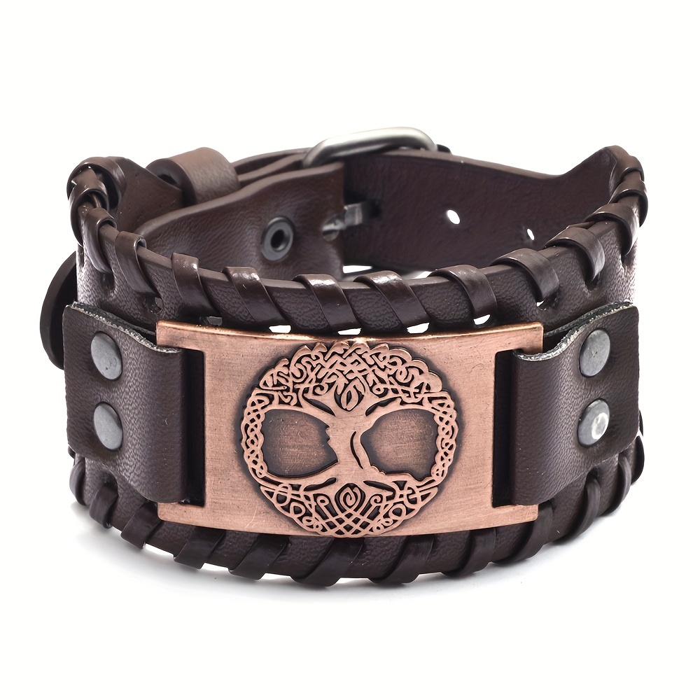 Punk Style Leather Bracelet with Lucky Tree Pattern