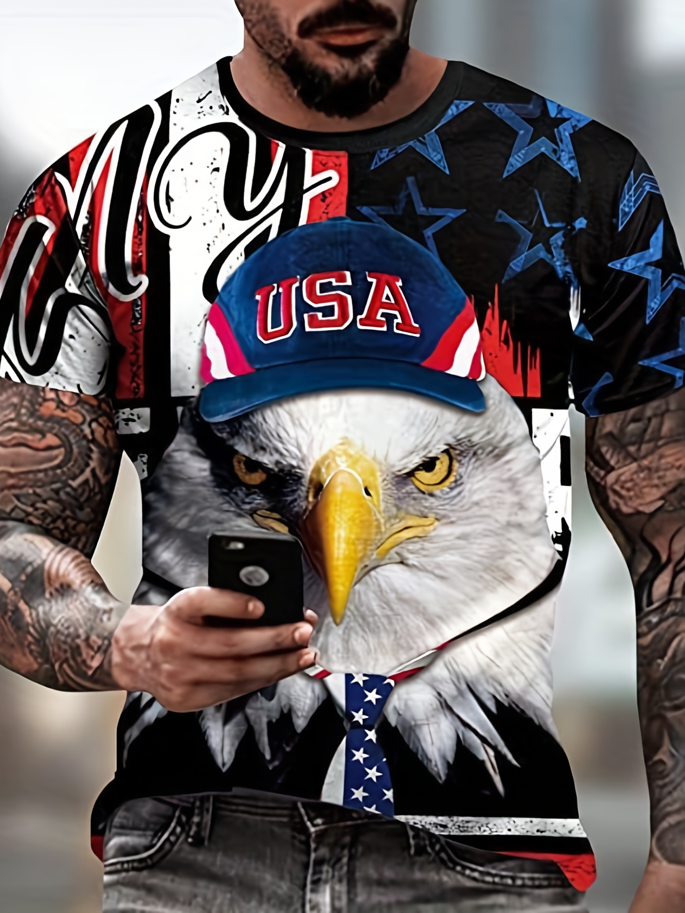 New Summer Men 3D Print Eagle LOGO T-Shirts Fashion Casual Short