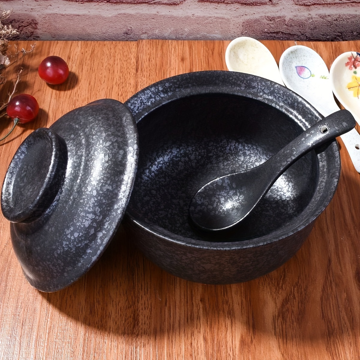 Ceramic Black Soup Bowls With Lid Ramen Noodle Soup Rice - Temu