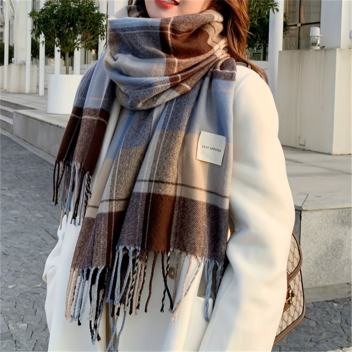 Classic Black White Pattern Scarf Vintage Warm Stretch Wrap Shawl Autumn  Winter Coldproof Neck Protection Long Scarf Shawl - Temu