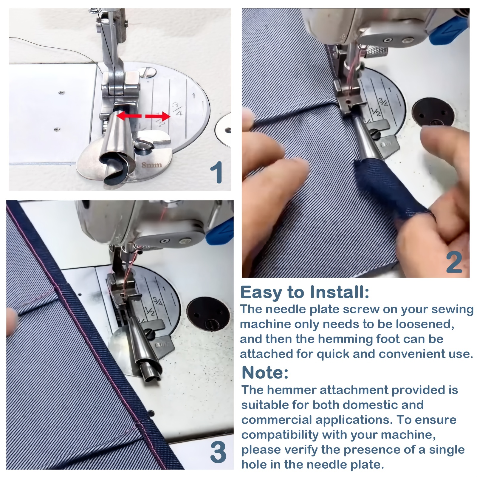 Universal Sewing Rolled Hemmer Foot Set - [7-10mm] - Wide Rolled Hem  Pressure Foot, Sewing Machine Presser Foot Hemmer Foot, Home Industrial  Curved