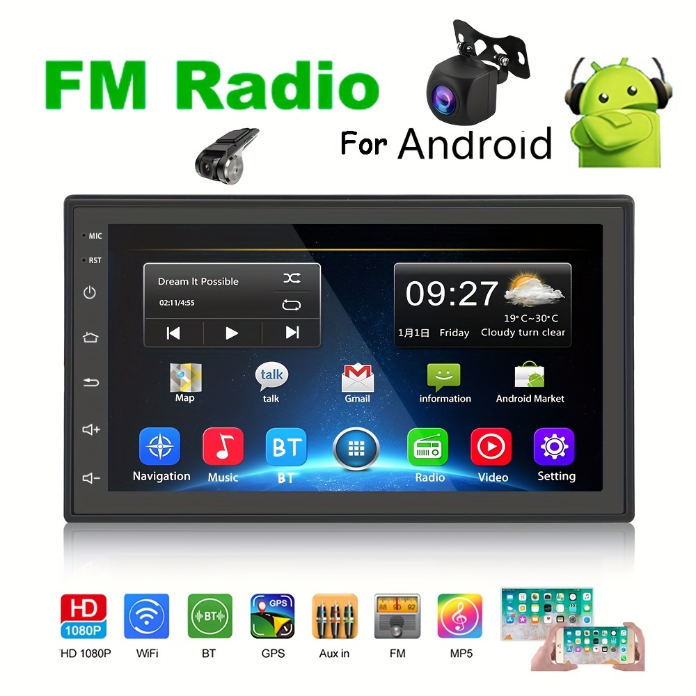 Radio de coche estéreo con pantalla táctil Android 11 de doble DIN de 7  pulgadas con Bluetooth, navegación GPS, WiFi, enlace espejo, radio