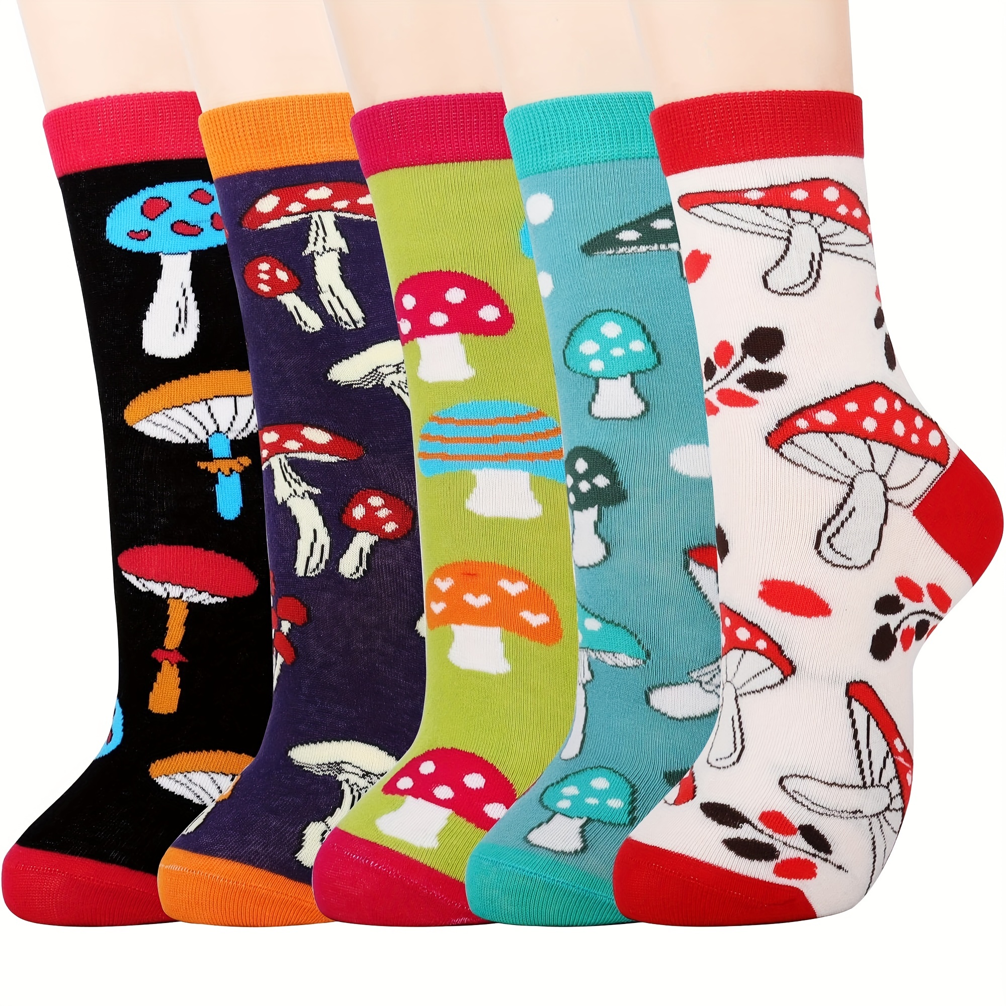 

5 Pairs Cartoon Mushroom Stockings, Cute Women's Breathable Socks