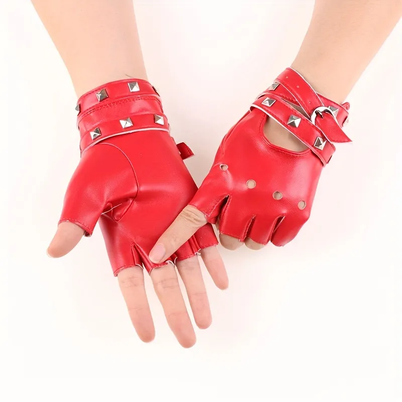 Fingerless Rivet Punk Gloves Short Hollow Out Rock Stage Gloves For Women  Pu Leather Gloves For Halloween Dress Up Hip Hop Party Accessories - Temu