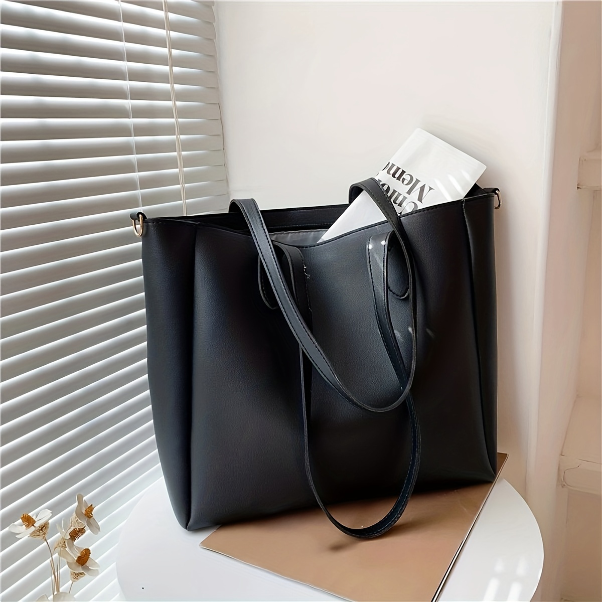 Large Capacity Bucket Bag Fashion Casual Pu Leather - Temu