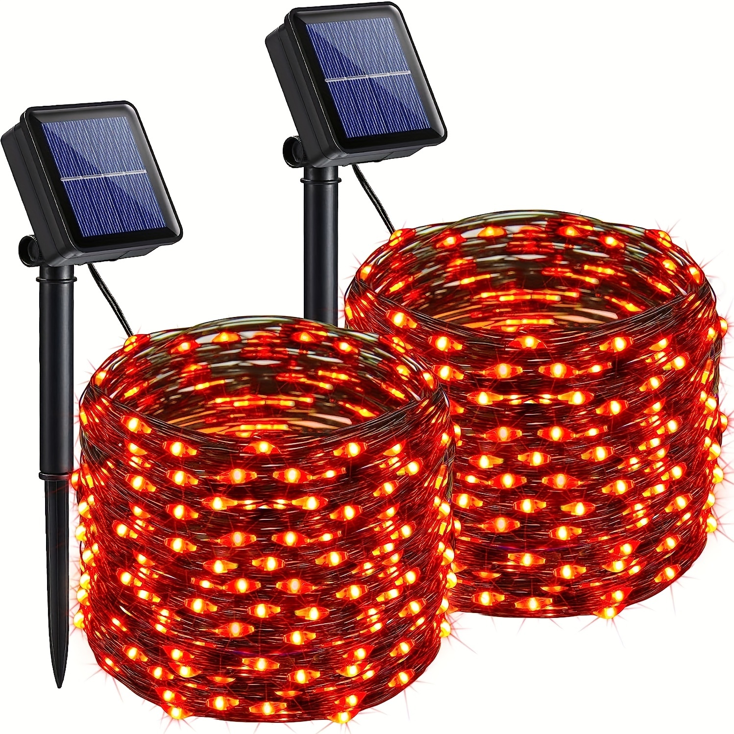 QITONG Tira de luces solares rojas, paquete de 2 unidades de 100 luces LED  solares de Navidad de 33 pies, 8 modos de tubo de PVC con cadena de luces