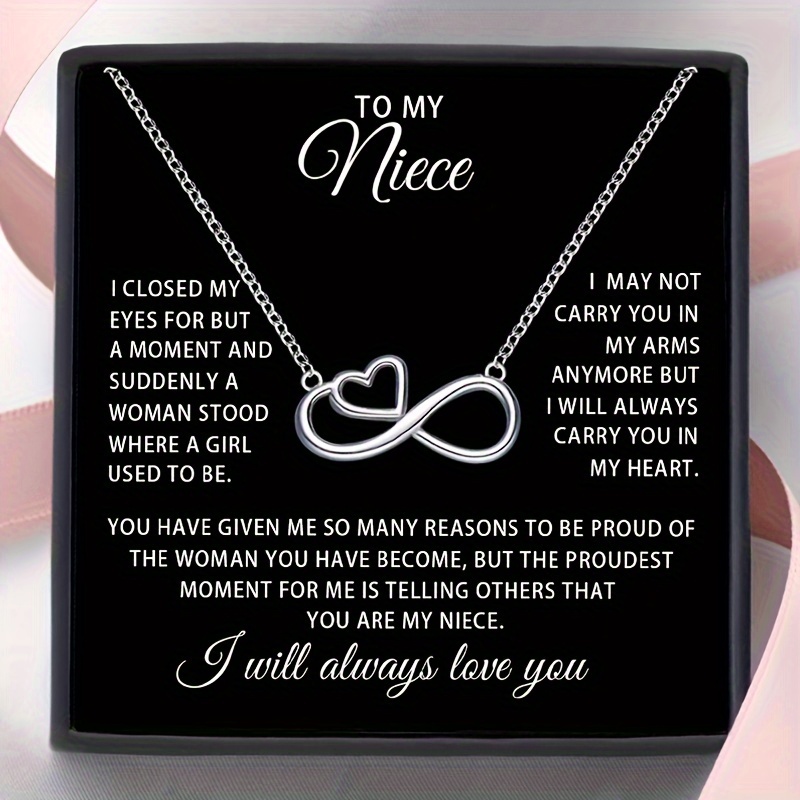 

To My Niece Infinitely Love Necklace Stainless Steel Pendant Necklace Niece's Birthday Gift Graduation Gift With Blessing Card And Gift Box Packaging