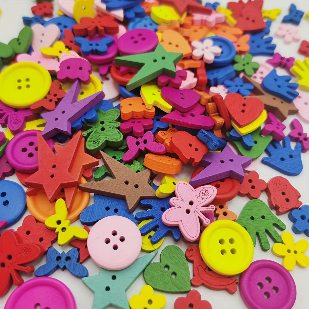 Heart Shaped Buttons - Plastic Heart Buttons - 100pcs Mixed Heart Buttons  Sewing Craft Two Holes Buttons (Heart Craft Buttons)