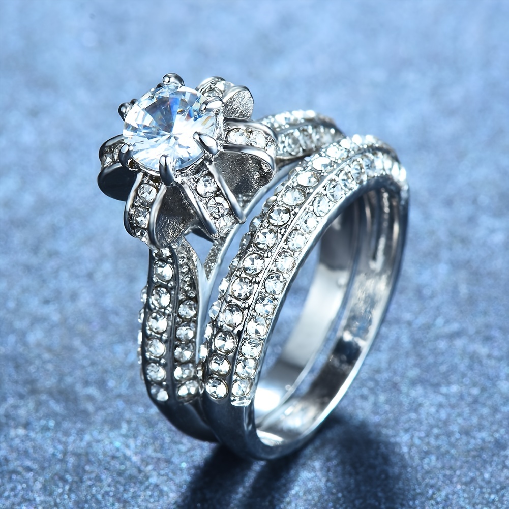 Crystal Female Big Zircon Stone Ring Set Fashion Bridal Wedding Rings For  Women Promise Love Engagement Ring