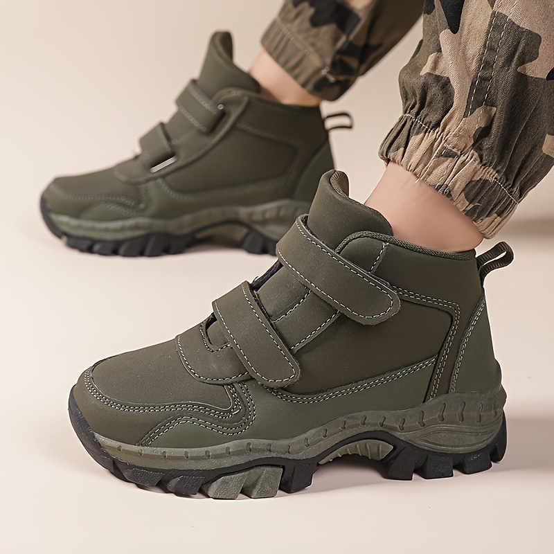 Boys Girls Outdoor Snow Boots with Closure, Camouflage Solid  Durable Synthetic Upper, Cushioned PU Insole MD Sole Sizes 27-35  (Military