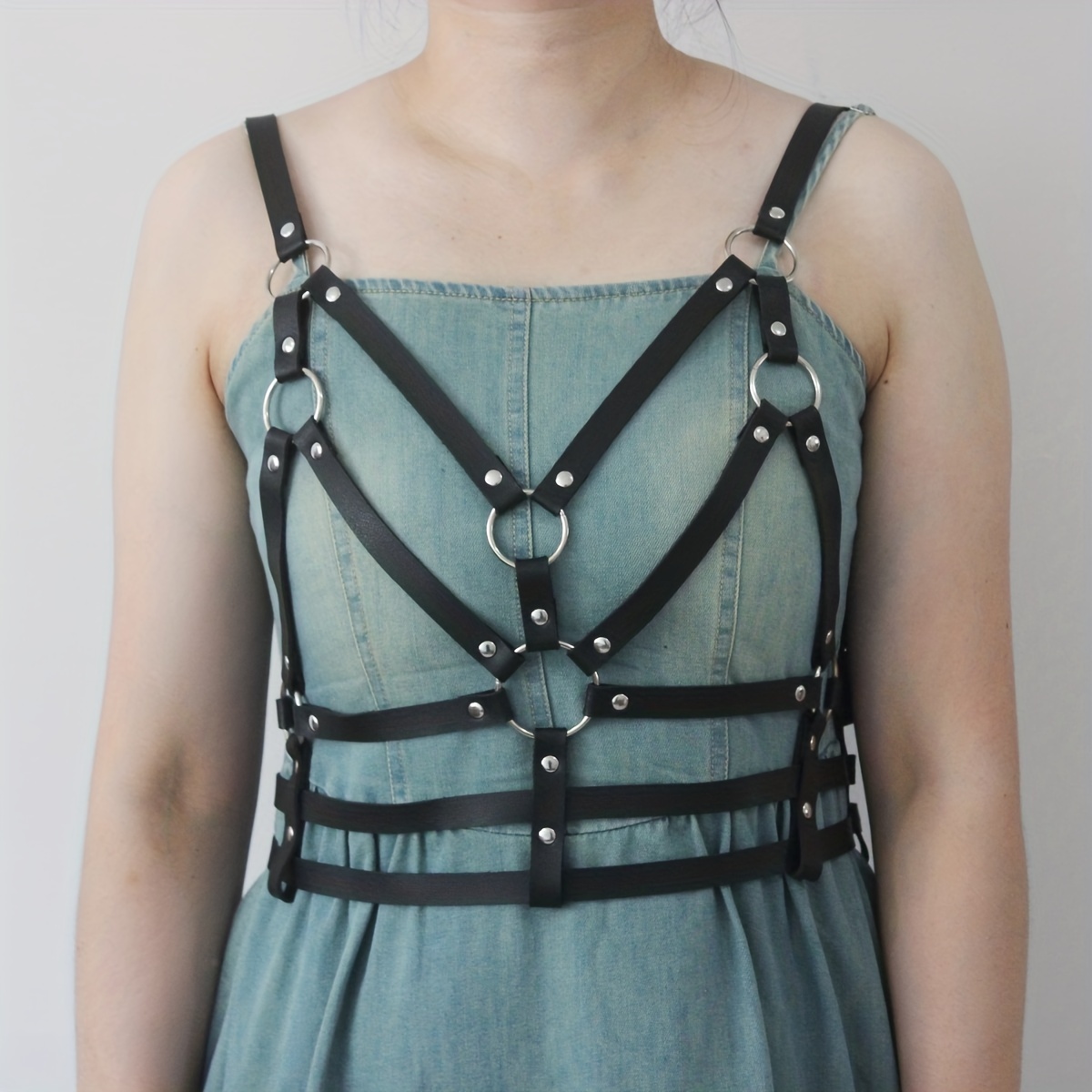 Women's PU Leather Body Chain Tassel Harness Chest Bra Belt Strap