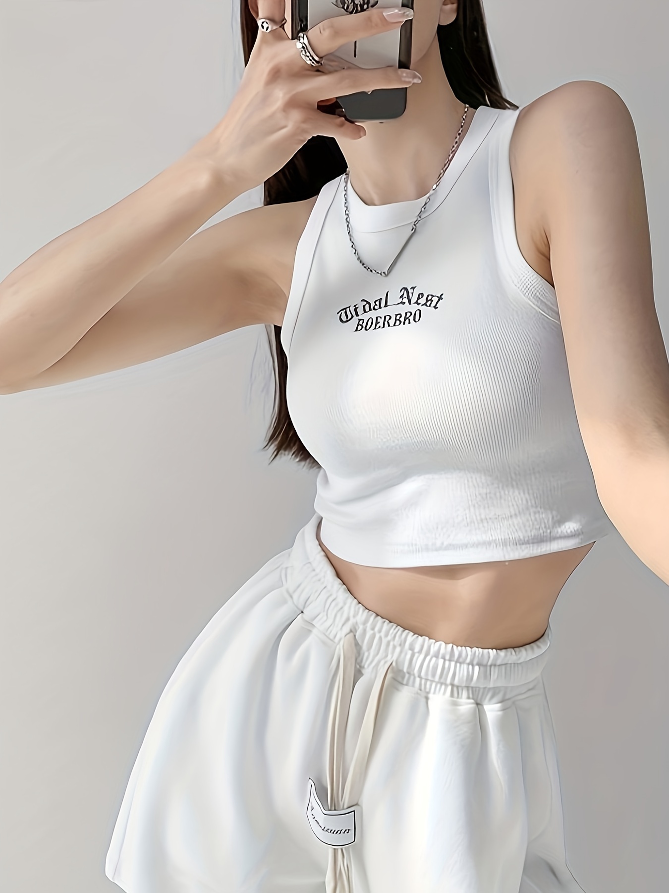 Letter Embroidered Crop Tank Top Y2k Sexy Crew Neck Tank Top - Temu