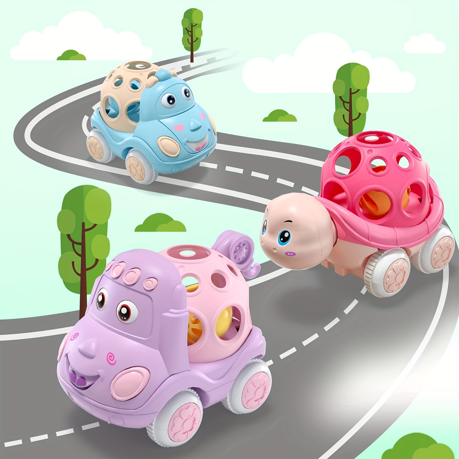 2pcs Baby Cartoon Plush Car Toy Boy Girl Gifts Creative