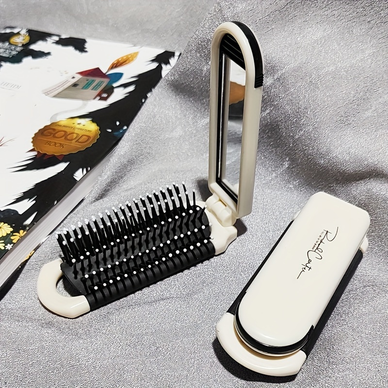 

Foldable Small Comb, Light Luxury Portable Air Cushion Comb, Comfortable Use Comb With Non-detachable Mirror Practical Convenient For Smooth Hair, Massage Integrated Comb