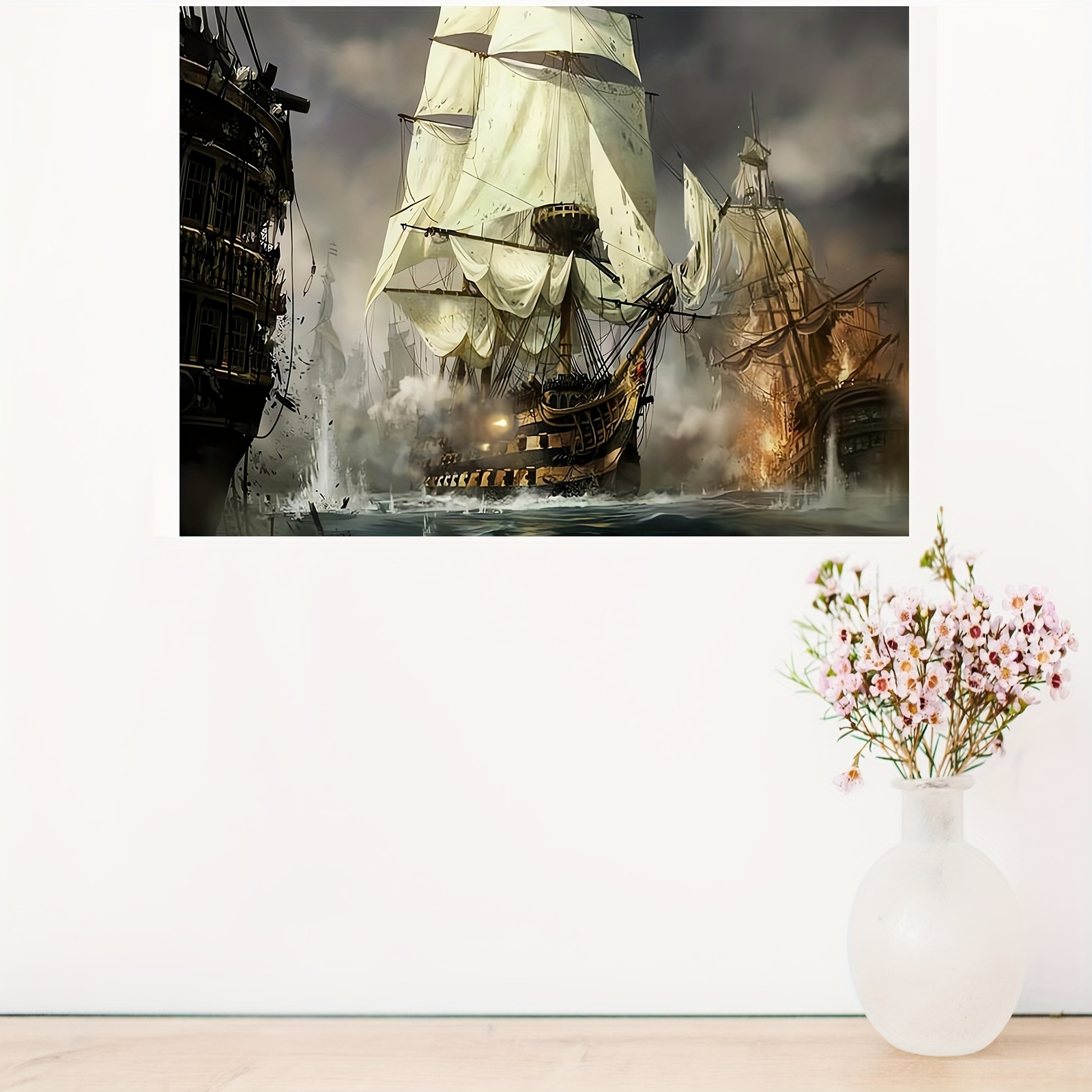 Pirate Ship Decor Wall Art Viking Sailboat In The Sea Canvas