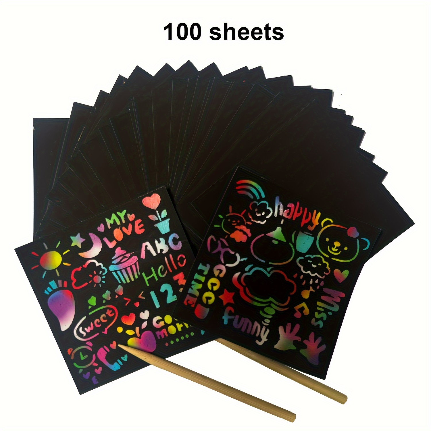 100PCS Rainbow Scratch Art Mini Notes With Wooden Stylus Scraping Drawing  Toys Arts And Crafts Girls Stocking Stuffers Art