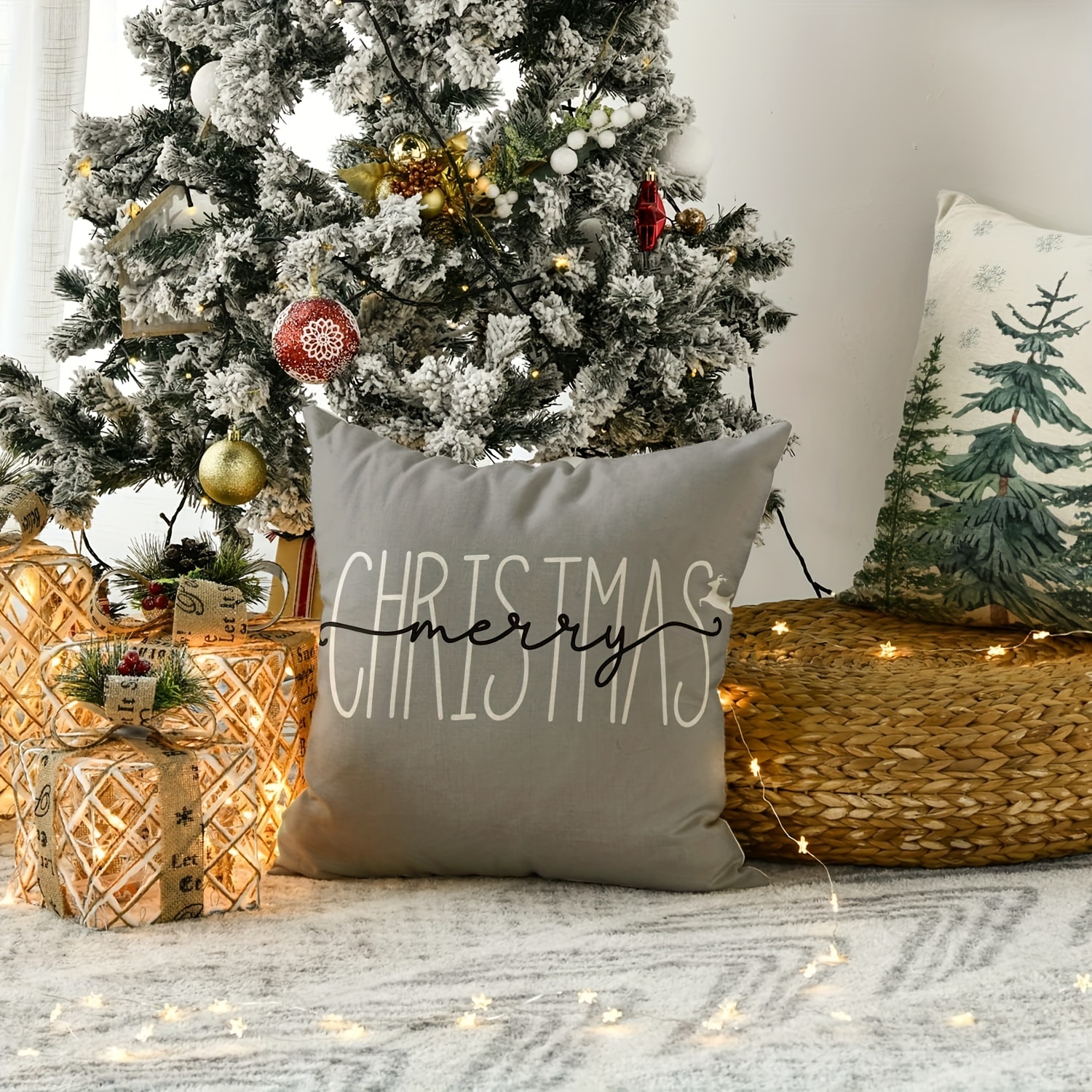 Festive Christmas Pine Spruce Square Pillow Cover Decorative - Temu