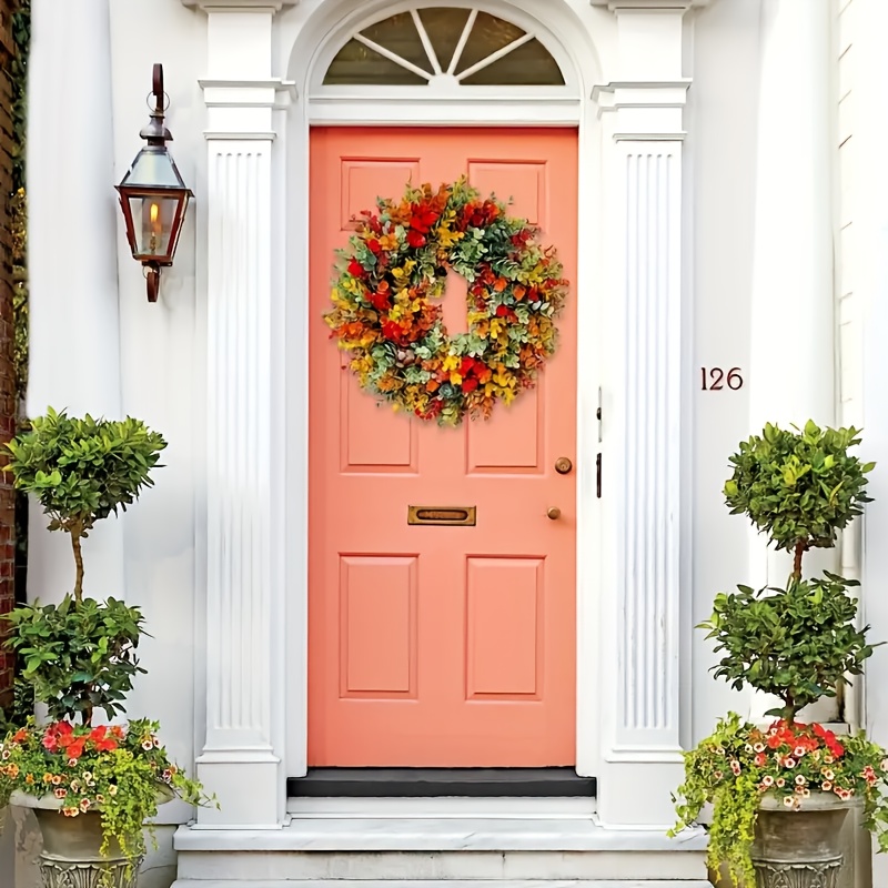Herbstkranz Türdekoration 45cm - Künstlicher Türkranz Mit Blättern & Beeren