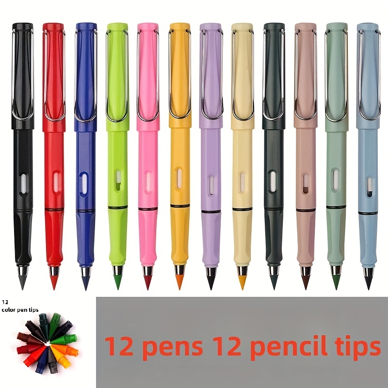 2 Pieces Metal Inkless Pen Inkless Erasable Pencil Metallic Pencil Aluminum  Pencil for Writing, Drawing, Drafting, Home Office School Supplies (Black