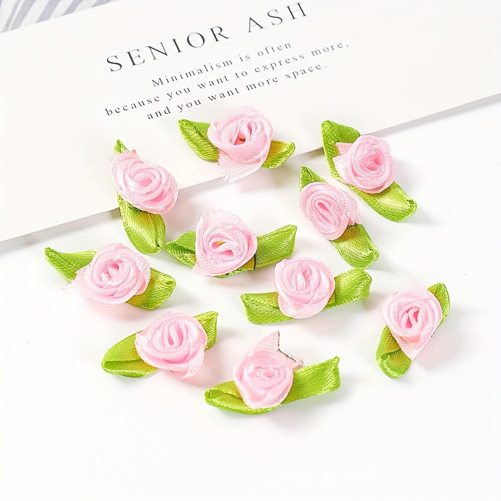 50Pcs Mini Satin Ribbon Roses Fabric Flowers Embellishments