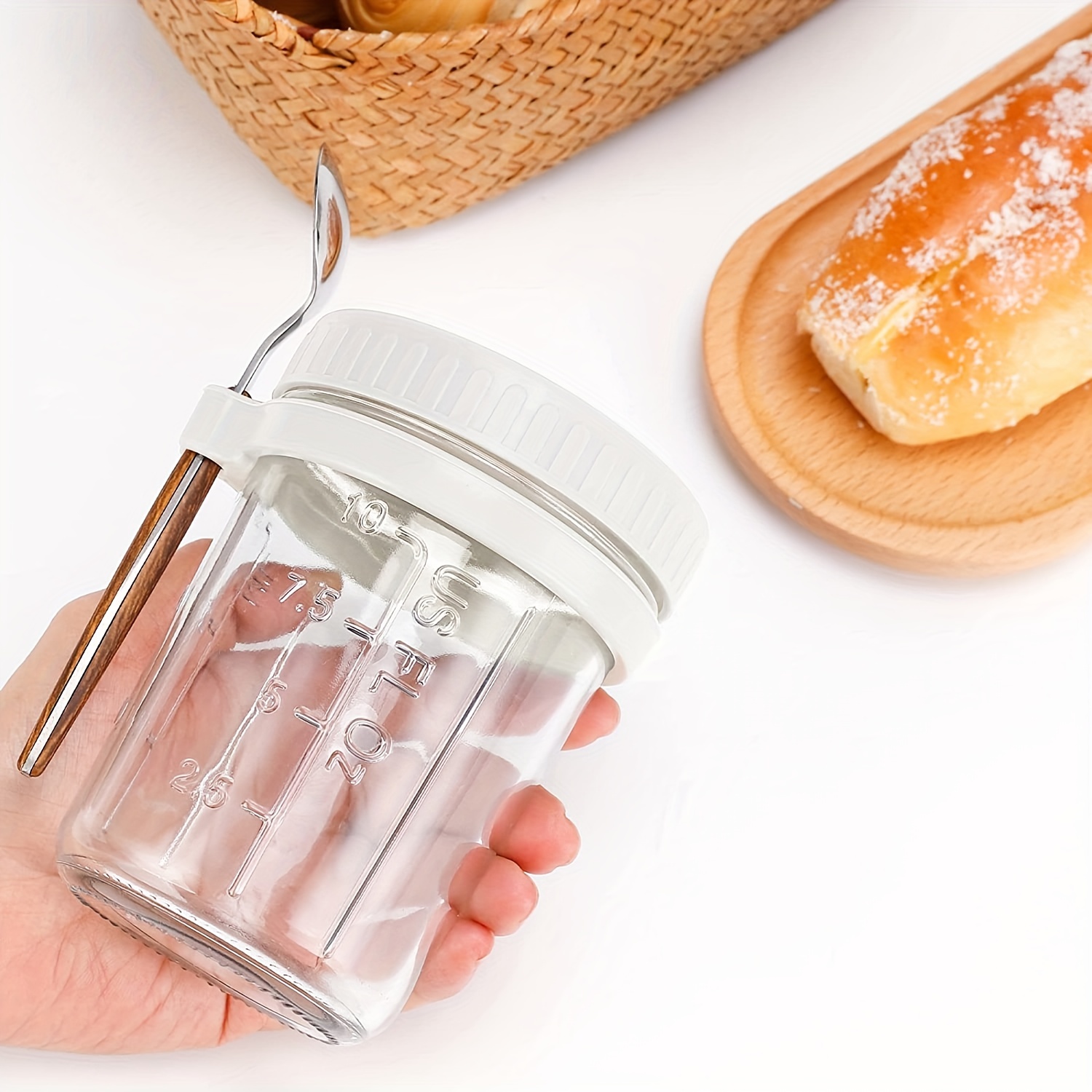 Mason Jars With Silicone Lid And Spoon, Glass Food Storage